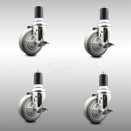 Service Caster 4 Inch 316SS Gray Poly Swivel 1-1/2 Inch Expanding Stem Caster Set Brake SCC SCC-SS316EX20S414-PPUB-TLB-112-4